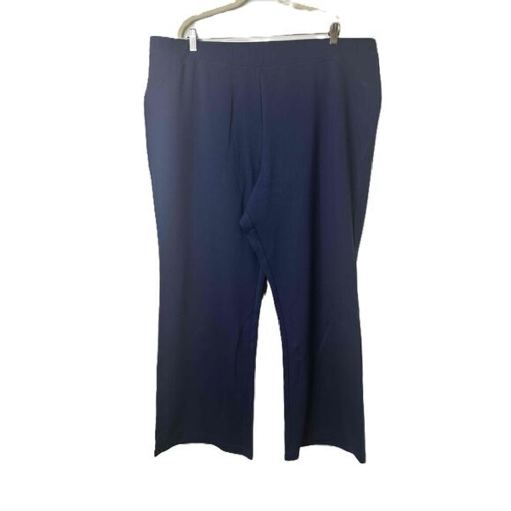 NWT Roamans Pants Womens Size 30W Navy Blue Wide Leg Elastic Waistband